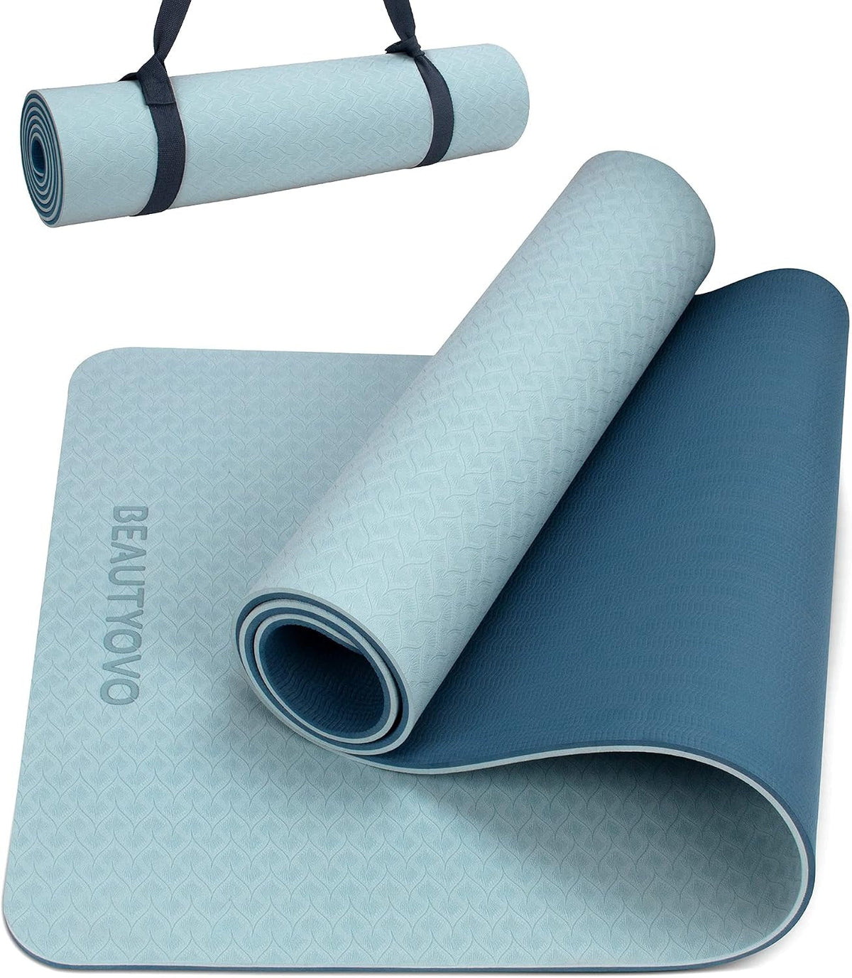 Yoga Mat with Strap, 1/3 Inch Extra Thick Yoga Mat Double-Sided Non Slip, Professional TPE Yoga Mats for Women Men, Workout Mat for Yoga, Pilates and Floor Exercises