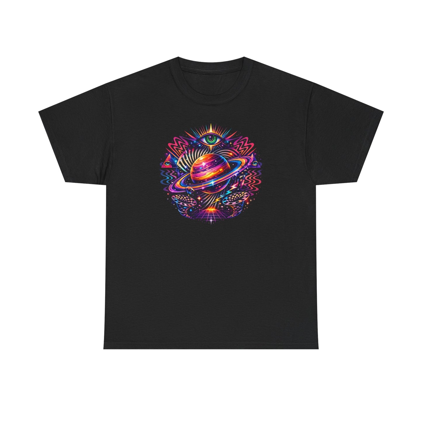 Cosmic Lotus Planet T‑Shirt — Psychedelic Saturn Graphic Tee