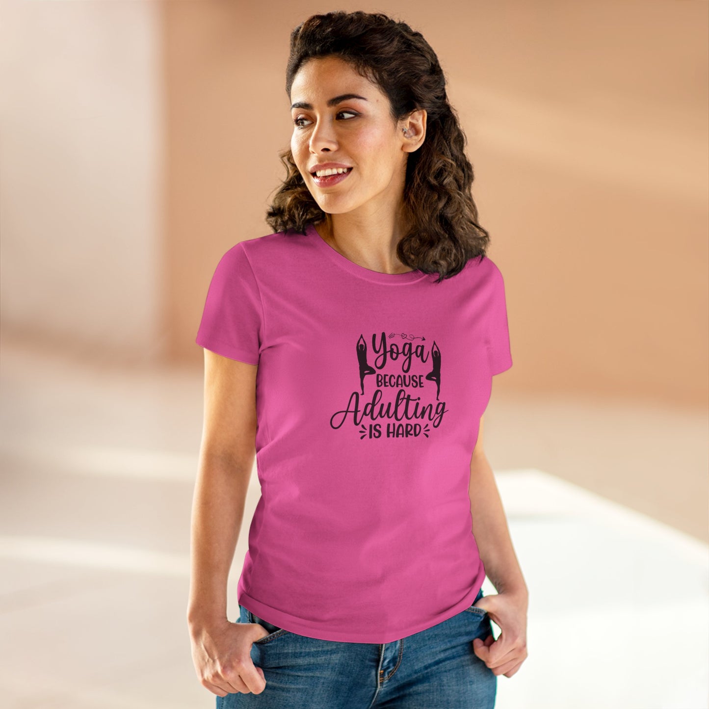 Yoga Because Adulting Is Hard Tee — Women's Yoga Graphic T-Shirt