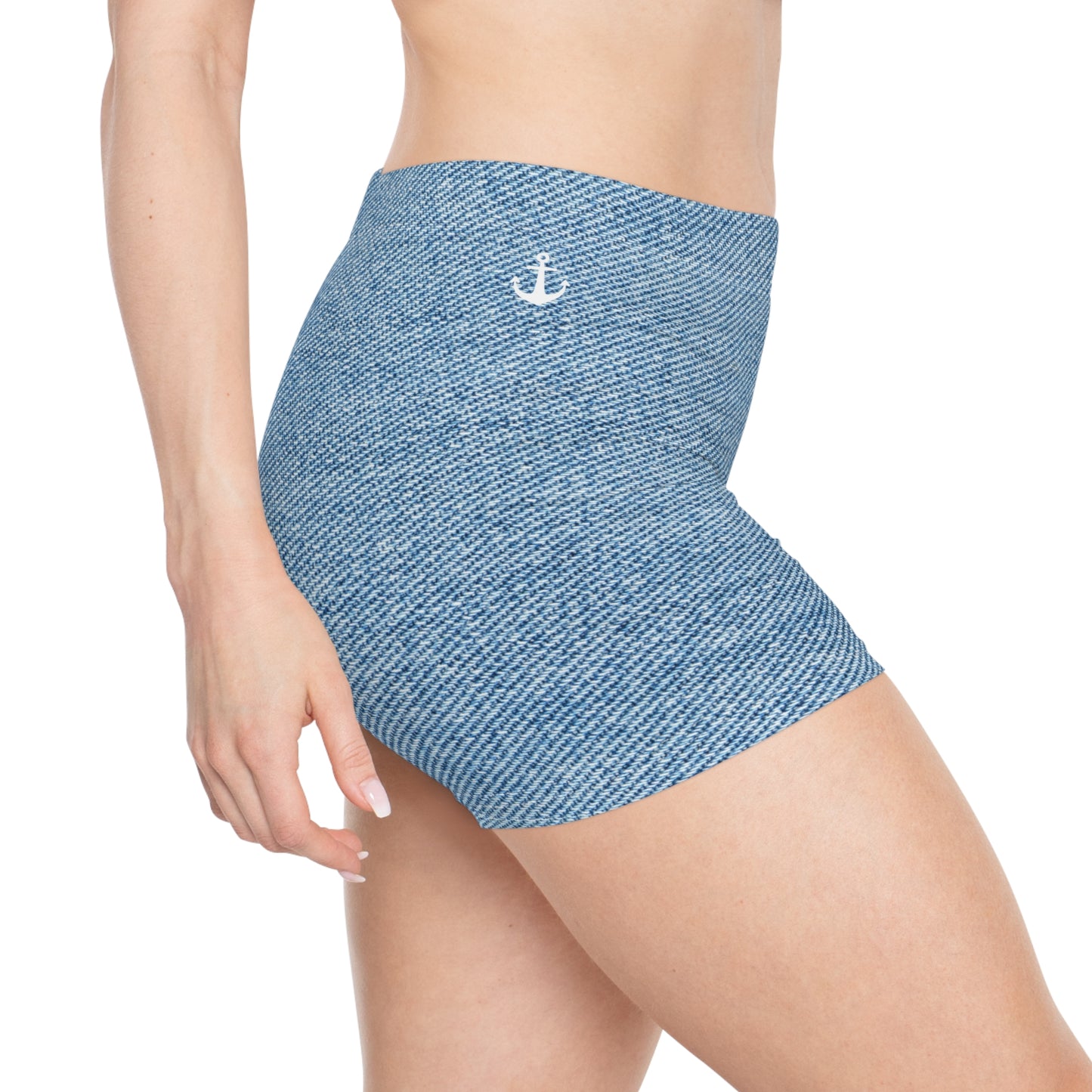 Denim Print Women's Shorts — Nautical Anchor Accent