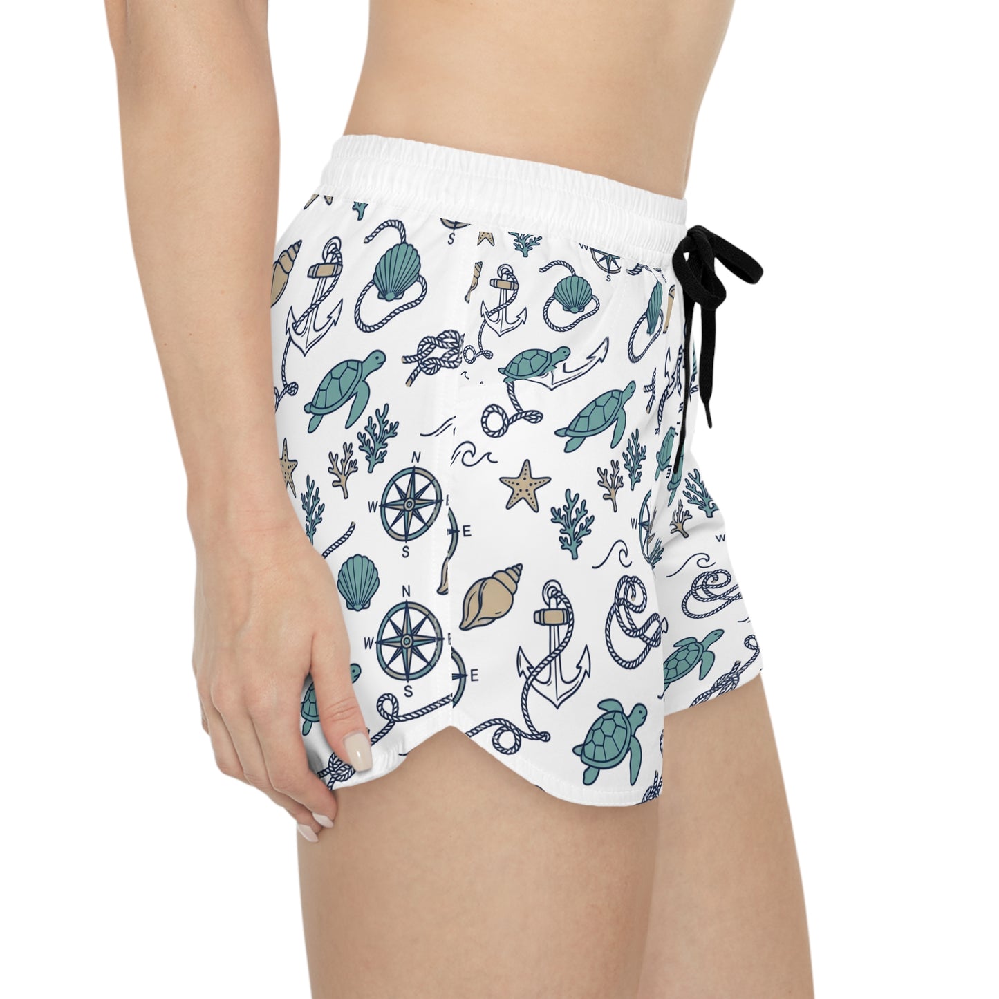 Nautical Seashell & Turtle Women's Casual Shorts — Beachy AOP Lounge Shorts