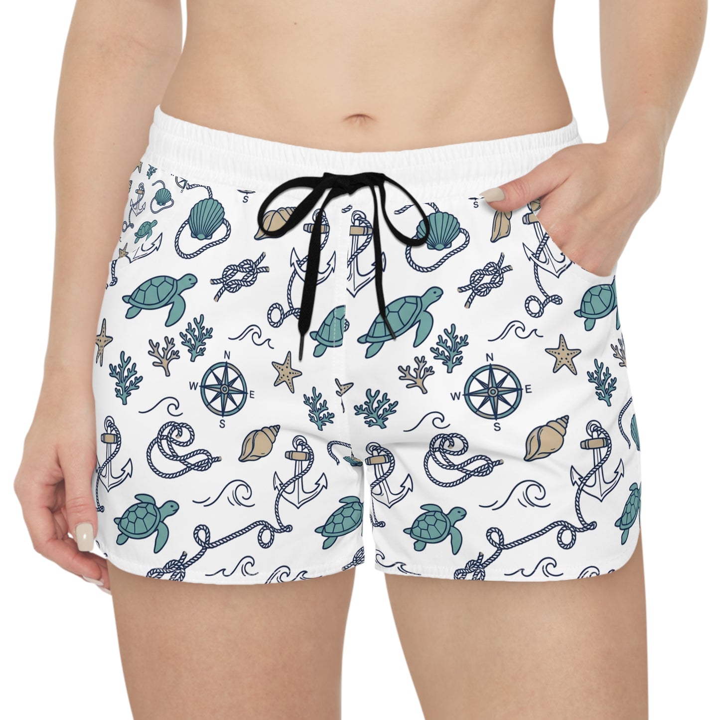 Nautical Seashell & Turtle Women's Casual Shorts — Beachy AOP Lounge Shorts