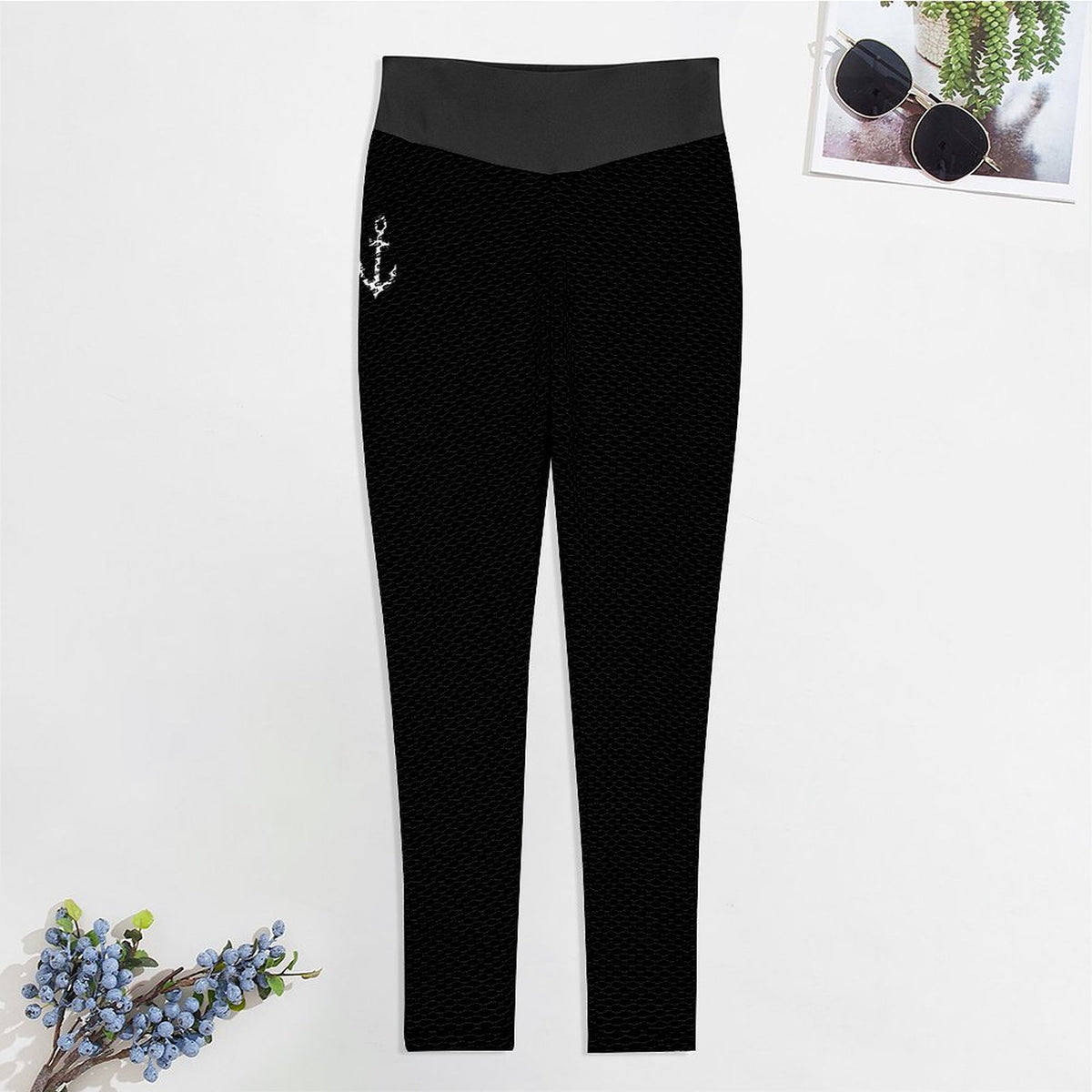 Black Honeycomb Textured Yoga Pants for Women