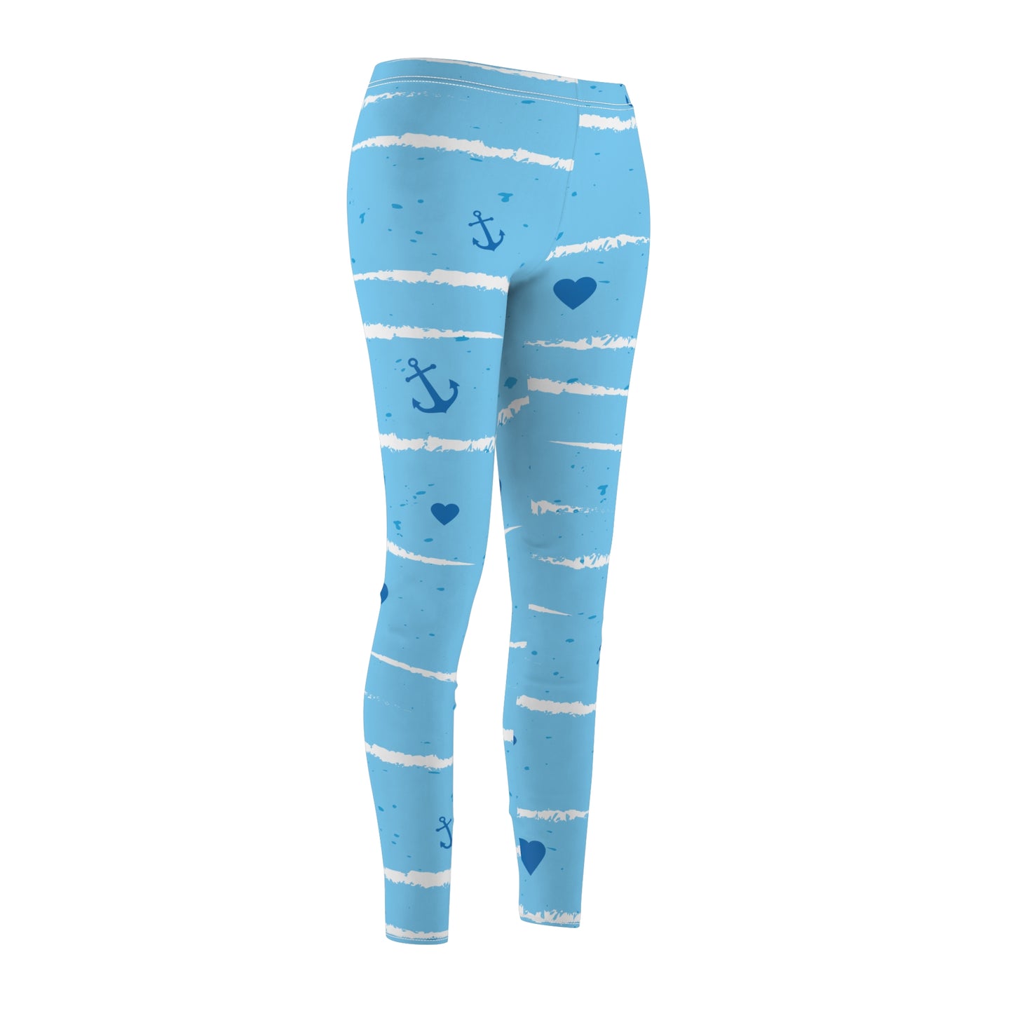 Nautical Stripe Leggings — Blue Anchor & Heart Print Women's Leggings