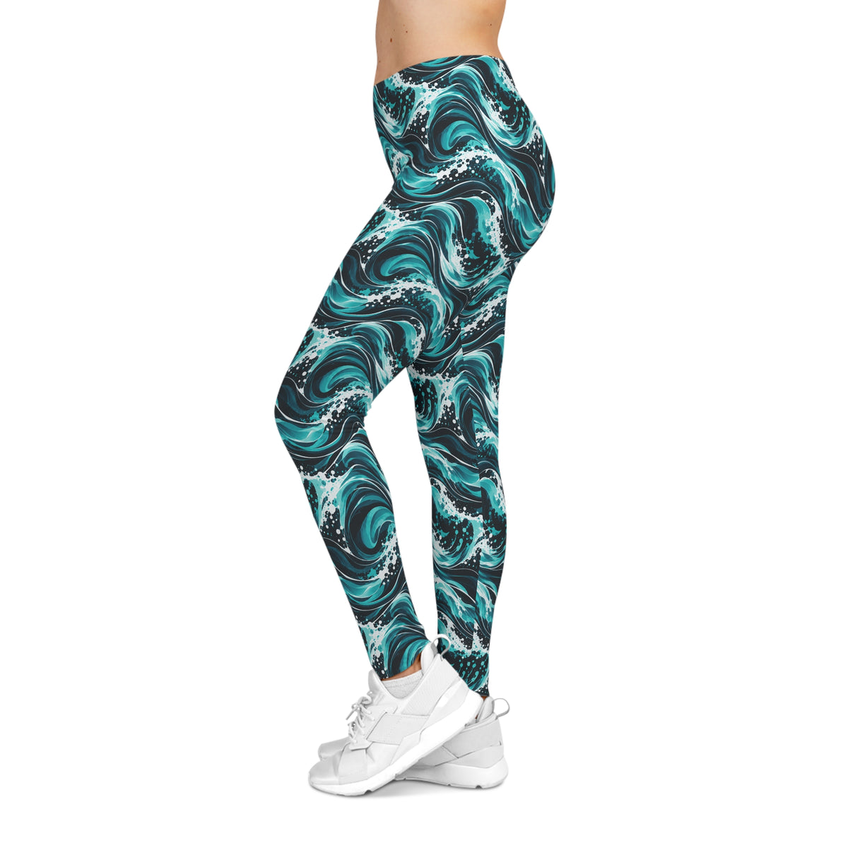 Wave Print Leggings — Teal Ocean All-Over Print Women's Leggings
