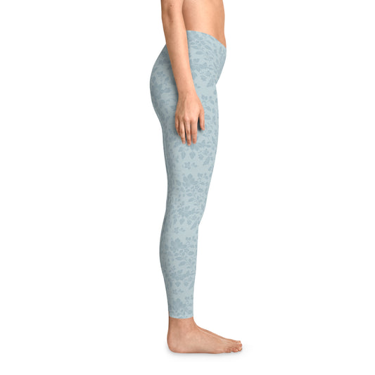 Blue Floral Pattern Leggings — All-Over Print Stretchy Yoga Leggings