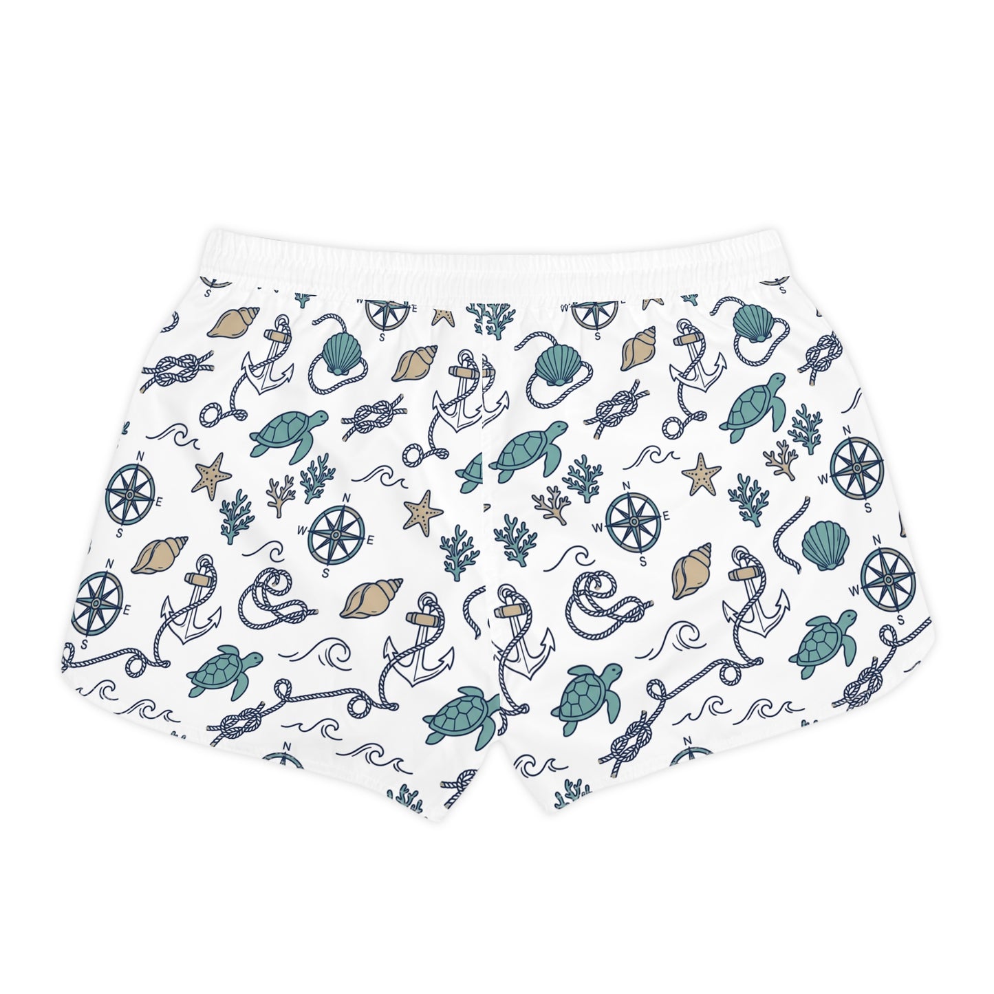 Nautical Seashell & Turtle Women's Casual Shorts — Beachy AOP Lounge Shorts