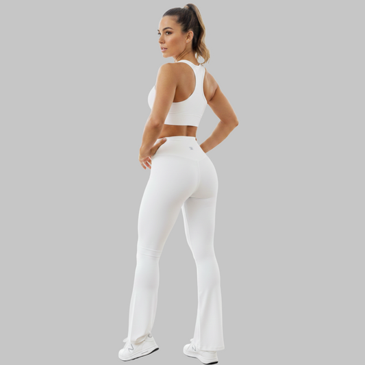 White Flare Leggings - High Waisted Yoga Pants with Pockets | Hipnowaves