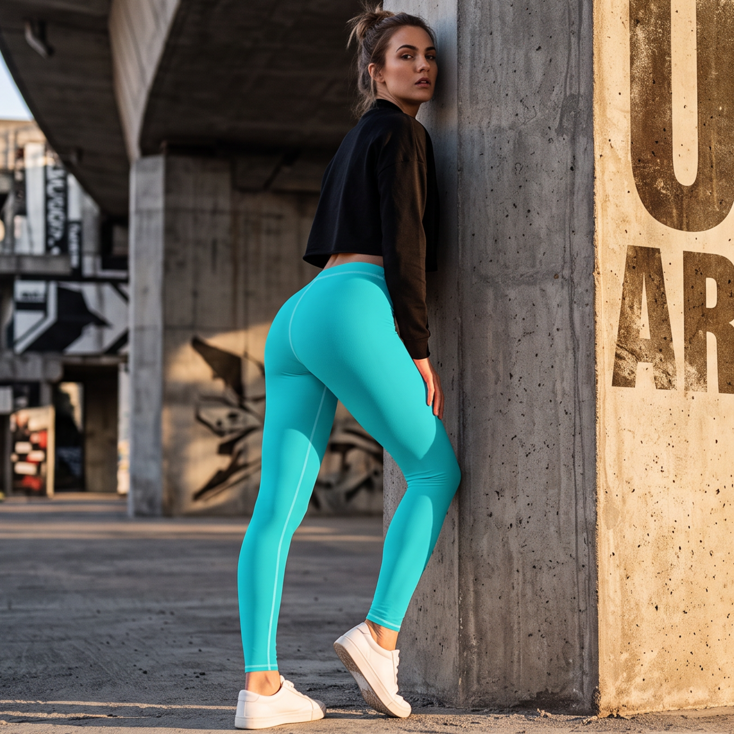 Turquoise Women's Casual Leggings — All-Over Print Stretch Leggings