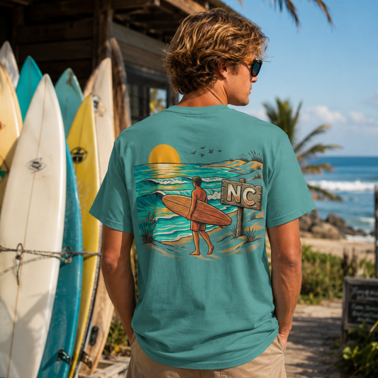 Surfboard Sunset Garment-Dyed T-Shirt — Coastal Surf Graphic Tee