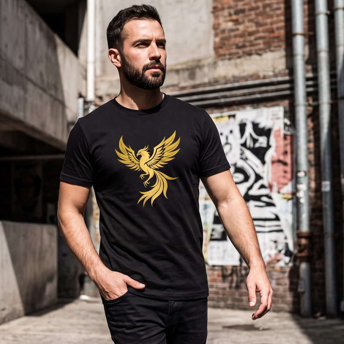 Gold Phoenix Tee – Mythical Firebird Graphic T-Shirt