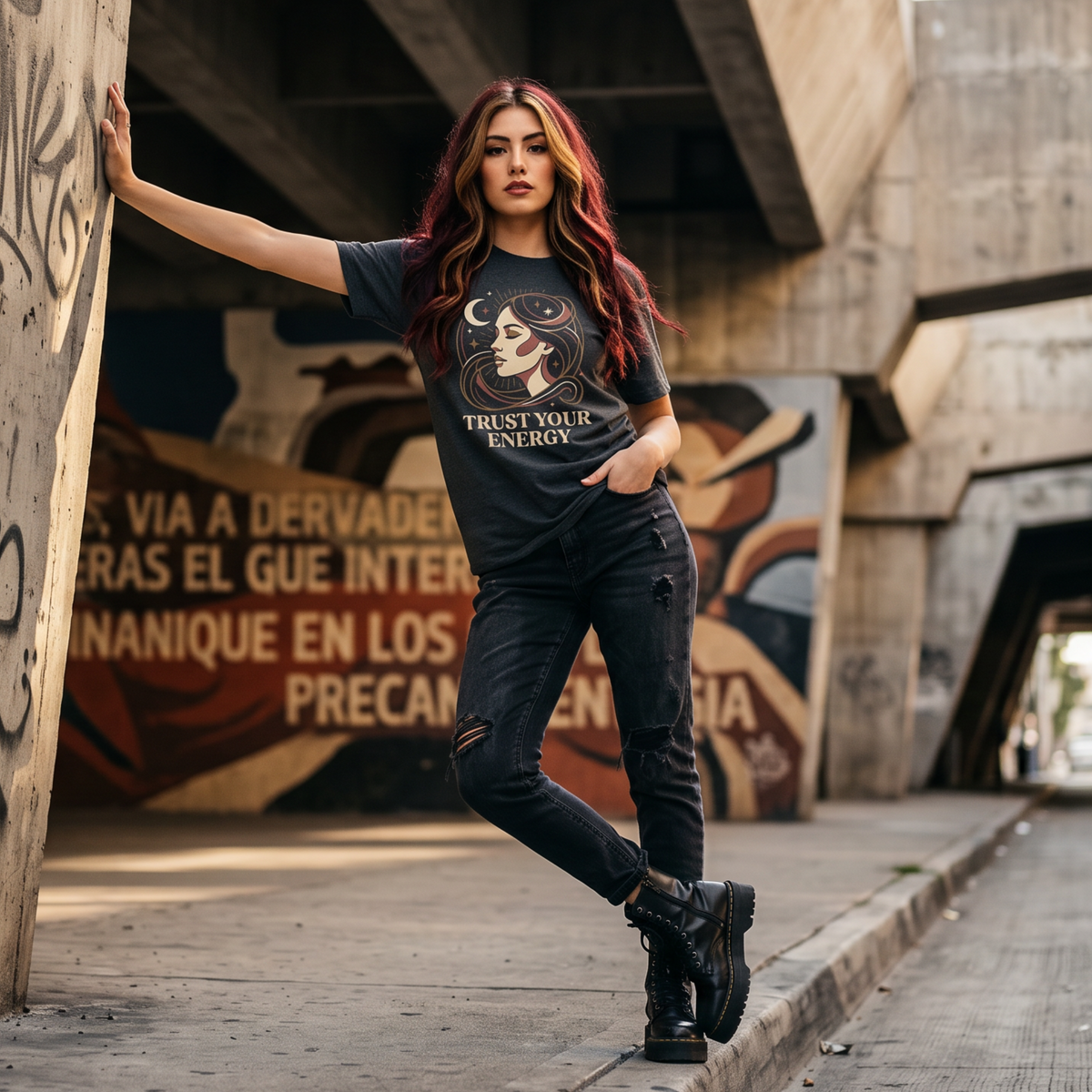 Trust Your Energy T-Shirt — Mystical Moon Woman Graphic Tee