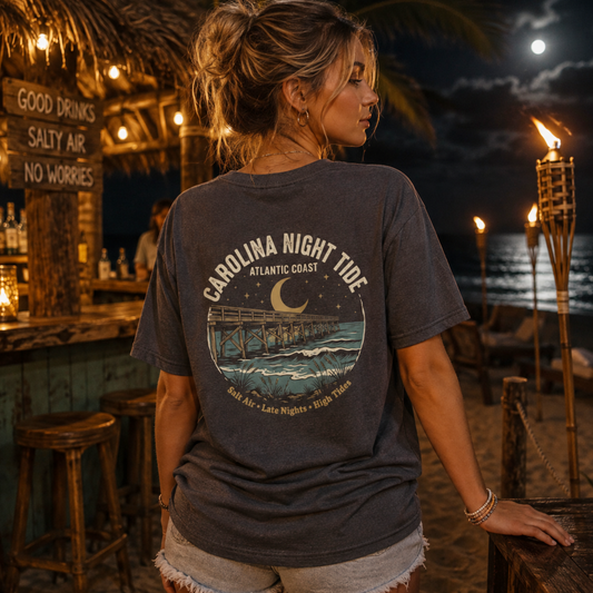 Carolina Coastal Night Tide T-Shirt — Vintage NC Anchor Chest Graphic Tee