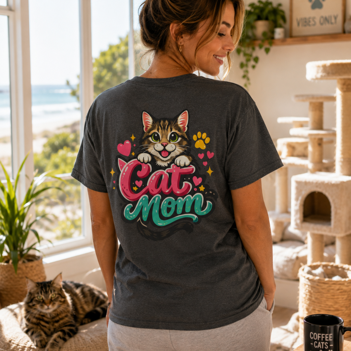 Cat Mom T-Shirt — Cute Retro Script Logo Tee for Cat Lovers