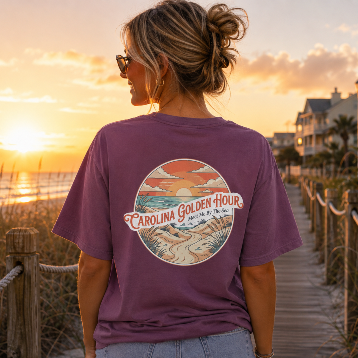 Carolina Golden Hour Anchor T-Shirt — Beach Sunset Graphic Tee