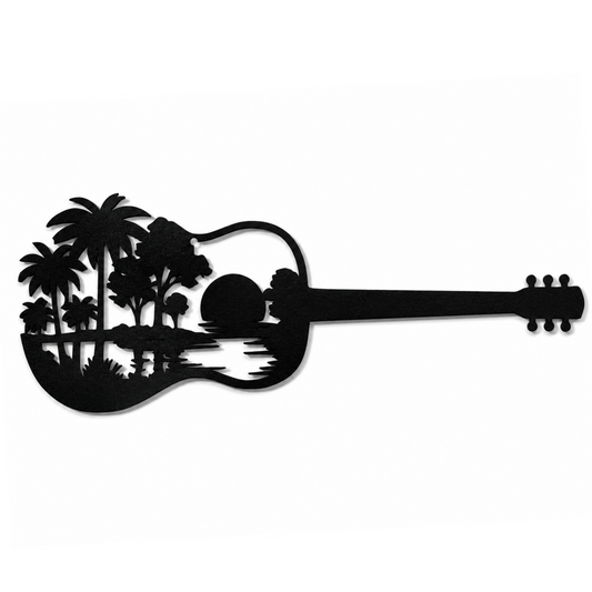 Tropical Guitar Sunset Wall Art – Coastal Music Décor