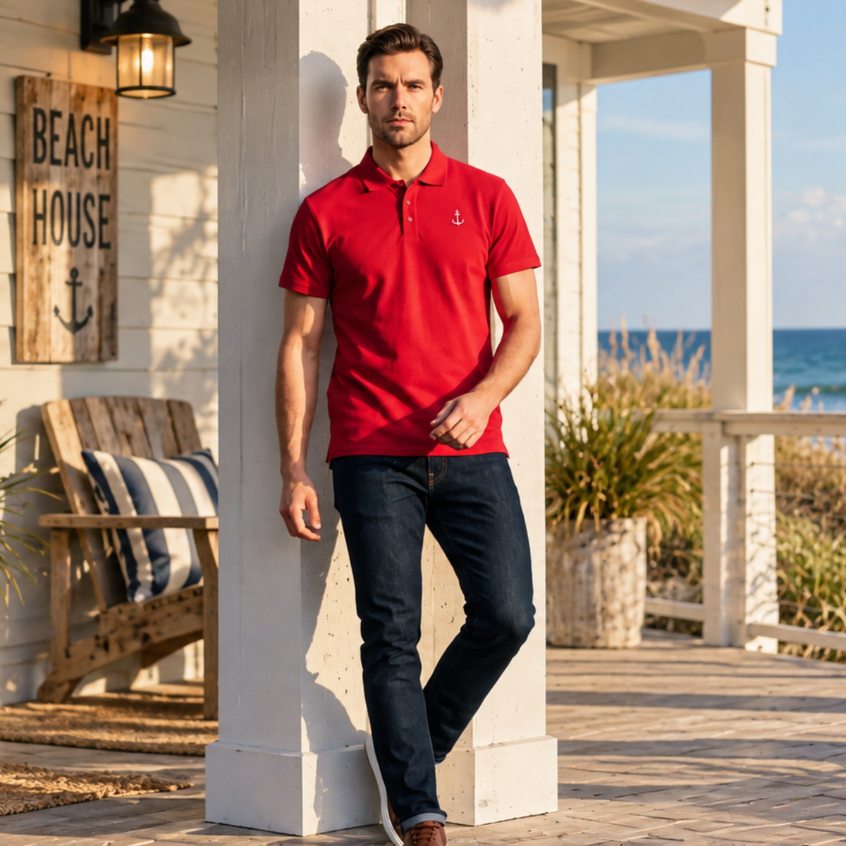 Coastal Anchor Polo Shirt — Minimalist Chest Logo