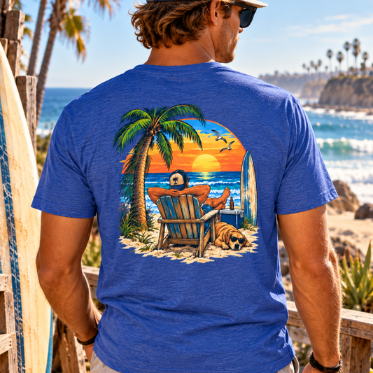 Beach Sunset T‑Shirt — Relaxing Surf & Palm Graphic Tee