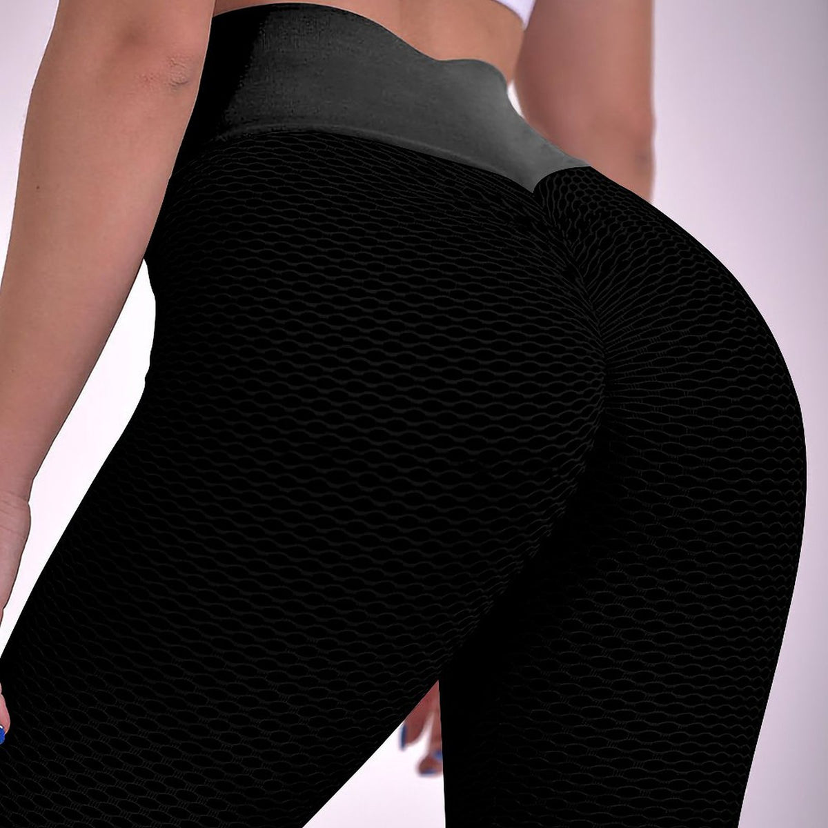 Black Honeycomb Textured Yoga Pants for Women