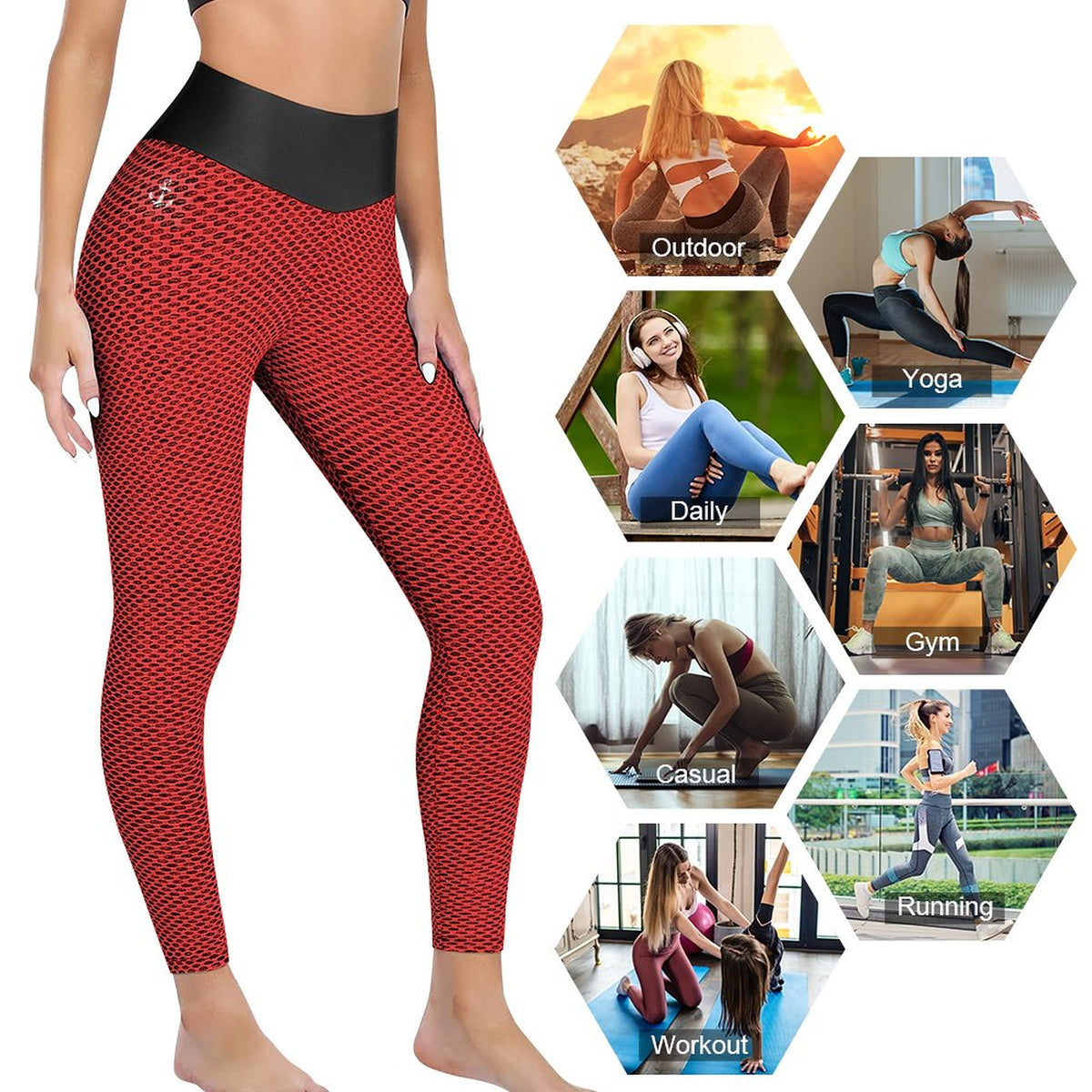 Custom Printed Honeycomb Textured Yoga Pants for Women (All-Over Printing)