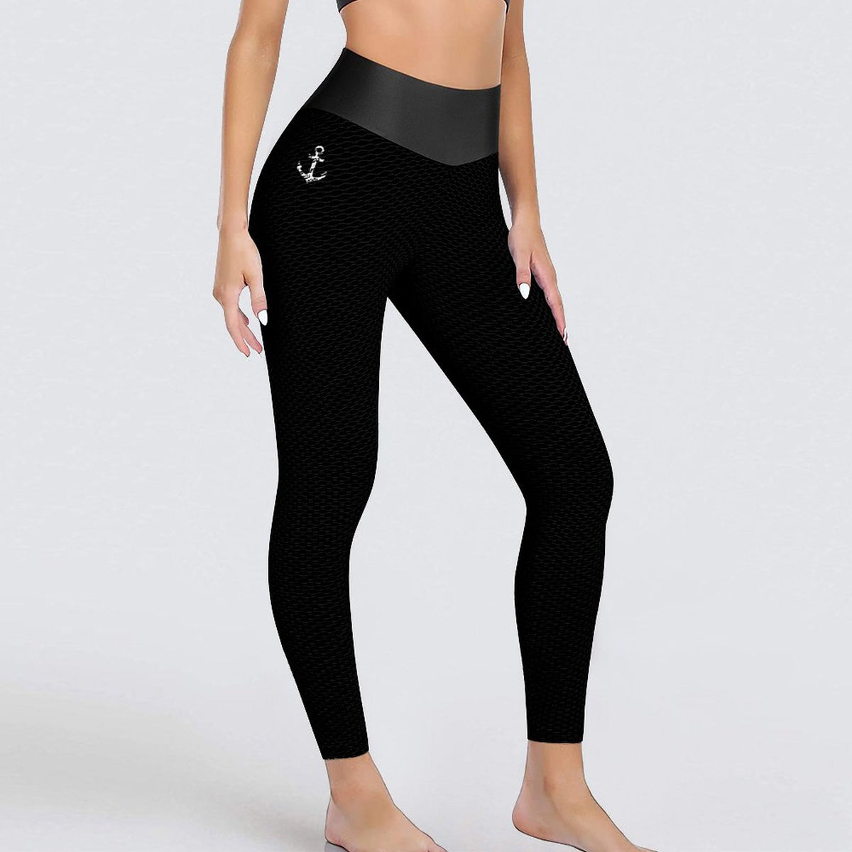 Black Honeycomb Textured Yoga Pants for Women