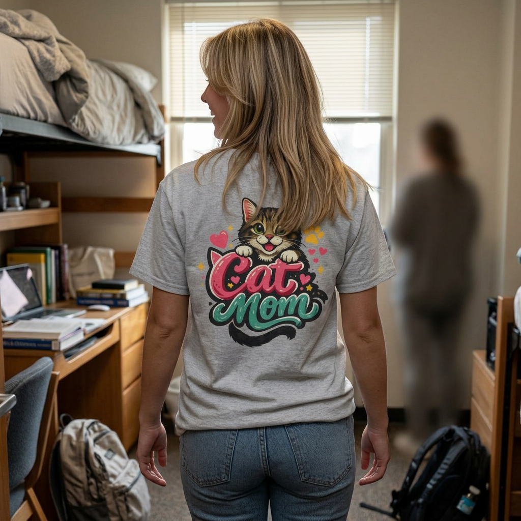 Cat Mom T-Shirt — Cute Retro Script Logo Tee for Cat Lovers