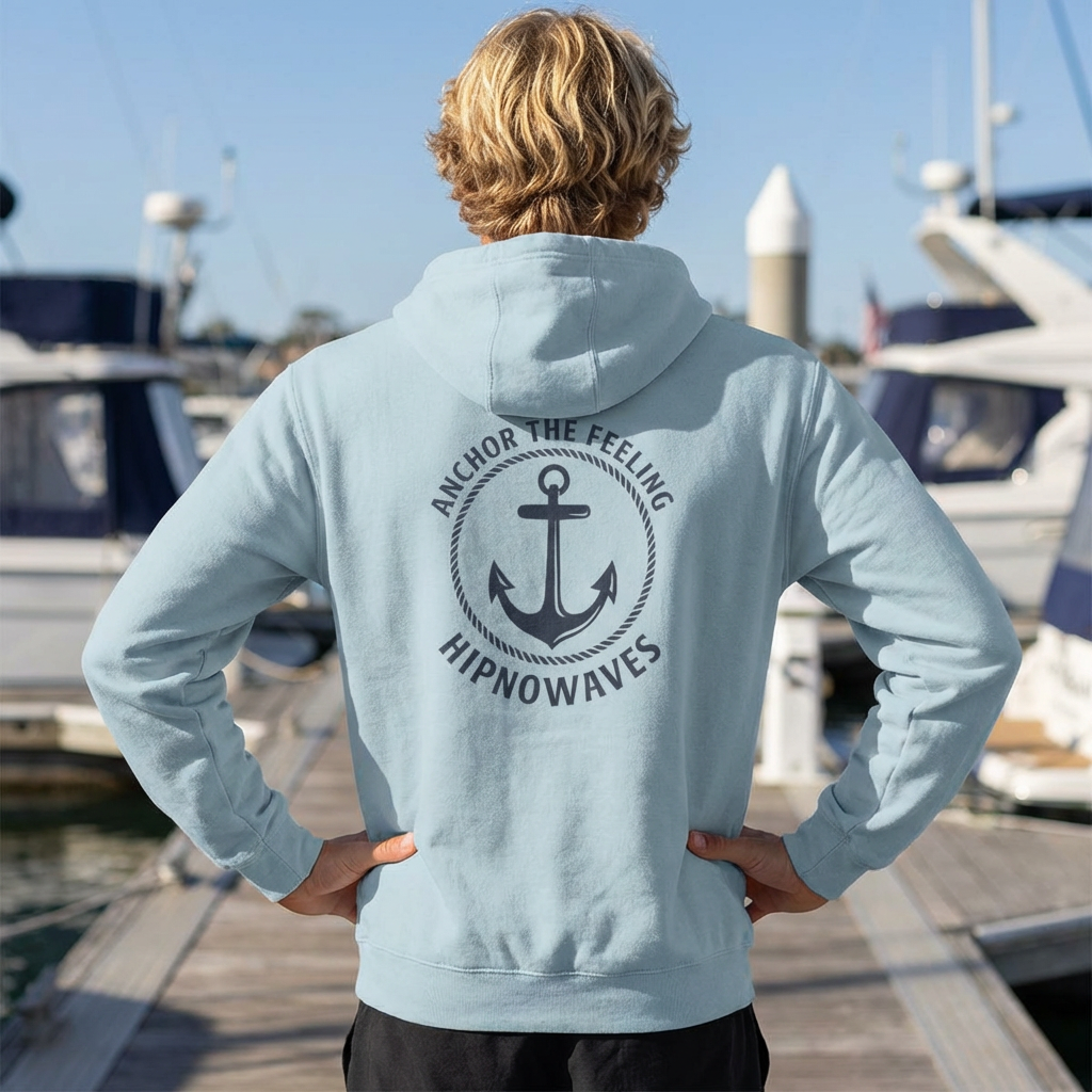 Anchor The Feeling Hoodie — Nautical Anchor Graphic Fleece Pullover