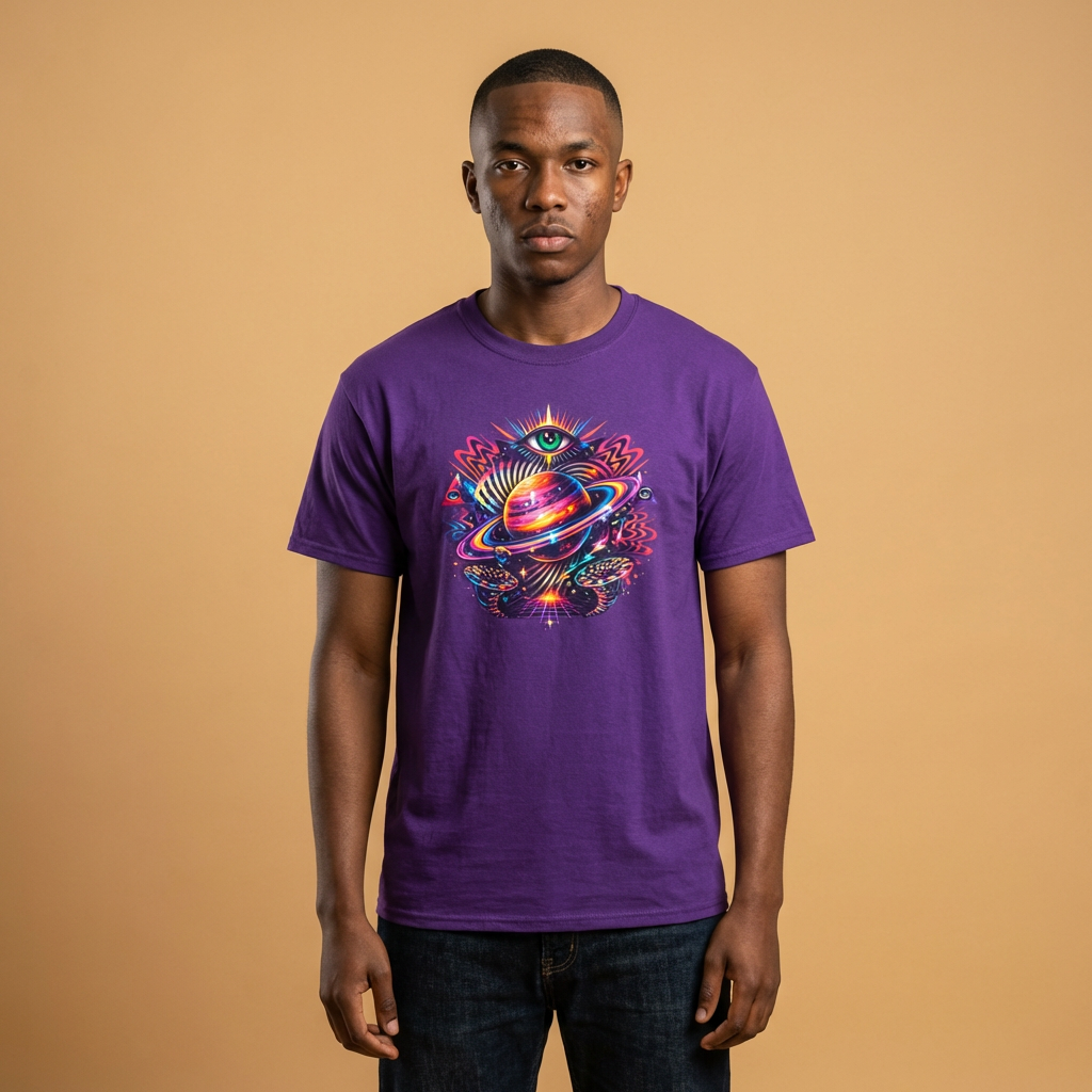 Cosmic Lotus Planet T‑Shirt — Psychedelic Saturn Graphic Tee