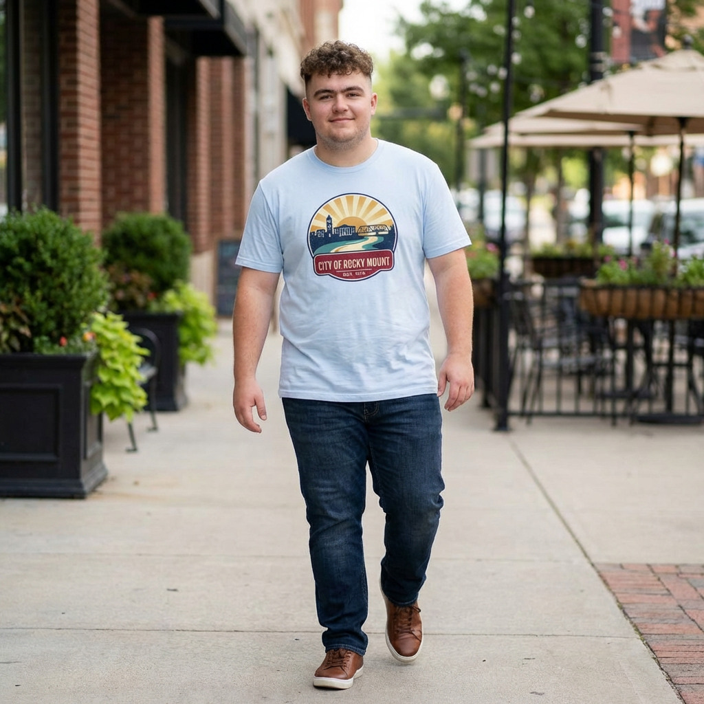 Rocky Mount Cityscape T-Shirt — "City of Rocky Mount" Retro Sunrise Tee