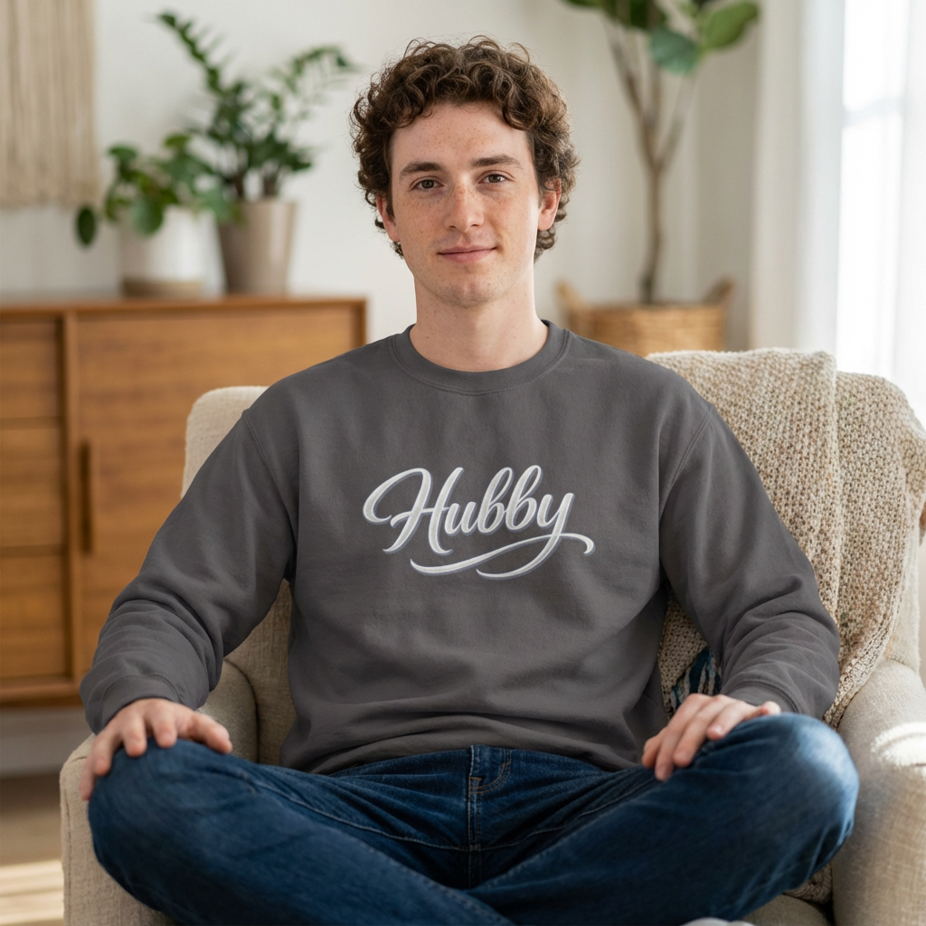 Hubby Script Crewneck Sweatshirt — Cozy Husband Gift