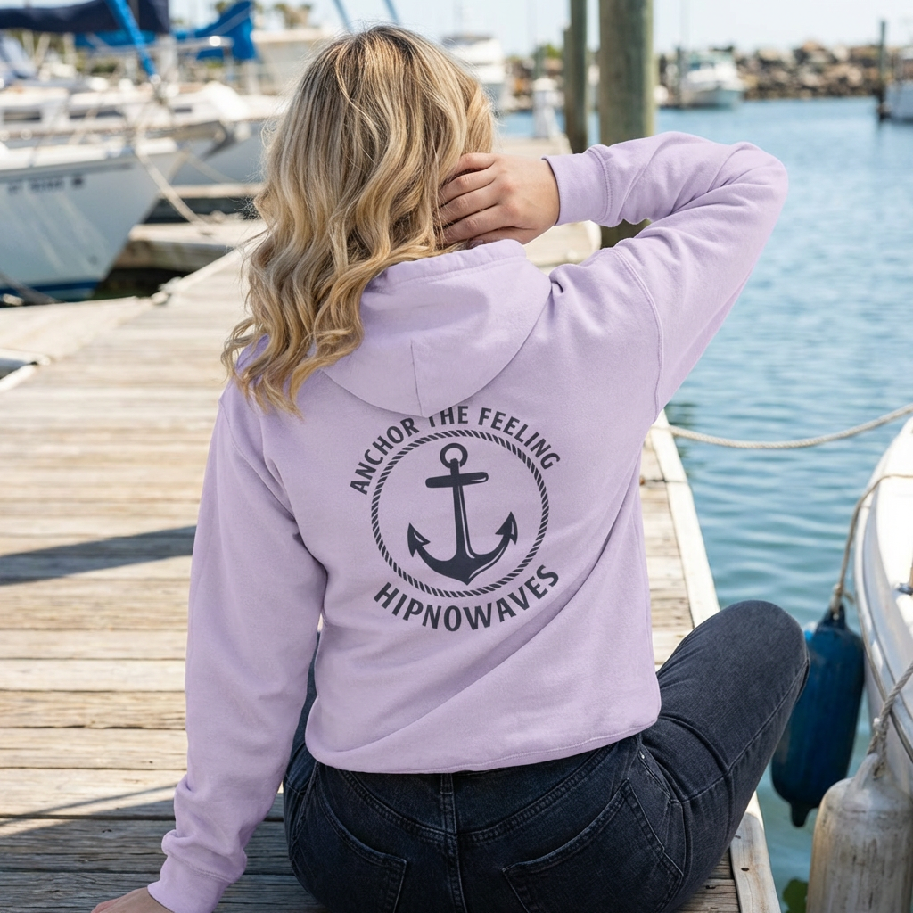 Anchor The Feeling Hoodie — Nautical Anchor Graphic Fleece Pullover