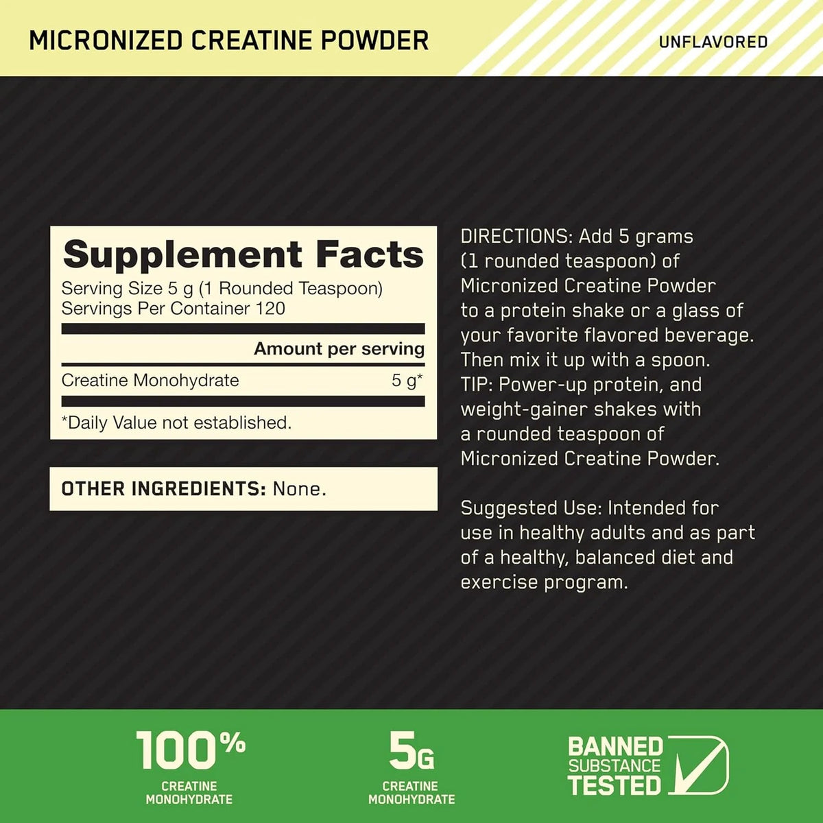 Optimum Nutrition Micronized Creatine Powder – 300g, 60 Servings