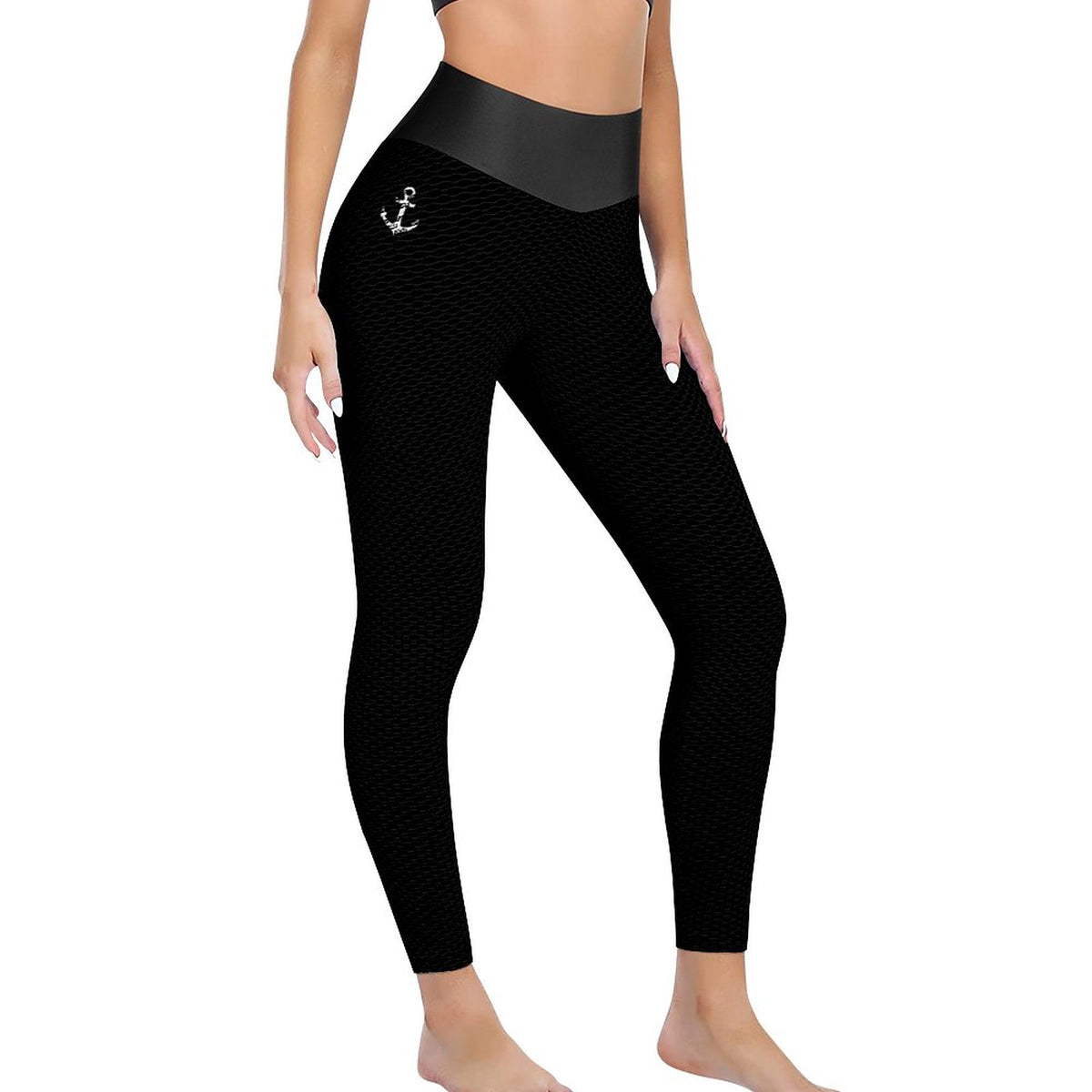 Black Honeycomb Textured Yoga Pants for Women