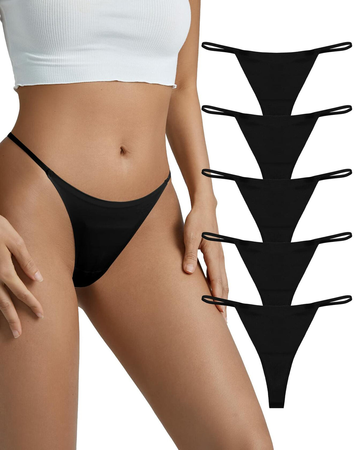 SHARICCA Women Seamless G-String Thongs Low Rise Underwear Black 5 Pack XL